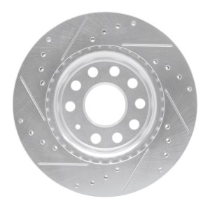 Volkswagen Jetta Brake Rotor (1) - Front Right - R1 Concepts - Drilled & Slotted - Silver - `05-`15